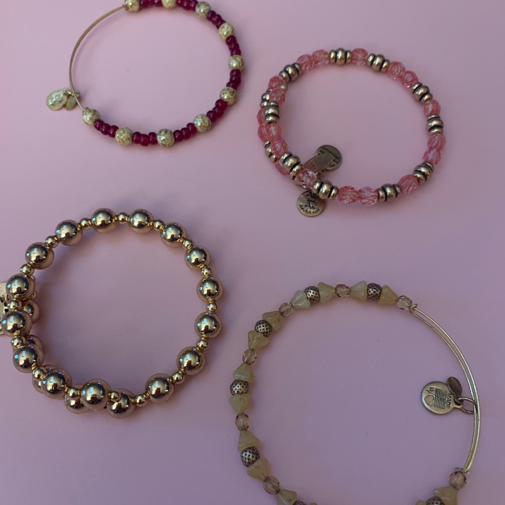 4 Alex and Ani Beaded Gold Bracelets